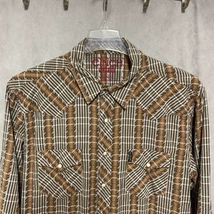 Cinch Shirt Men L Brown Slim Geometric Striped Button Up Pearl Snap Cowboy Rodeo